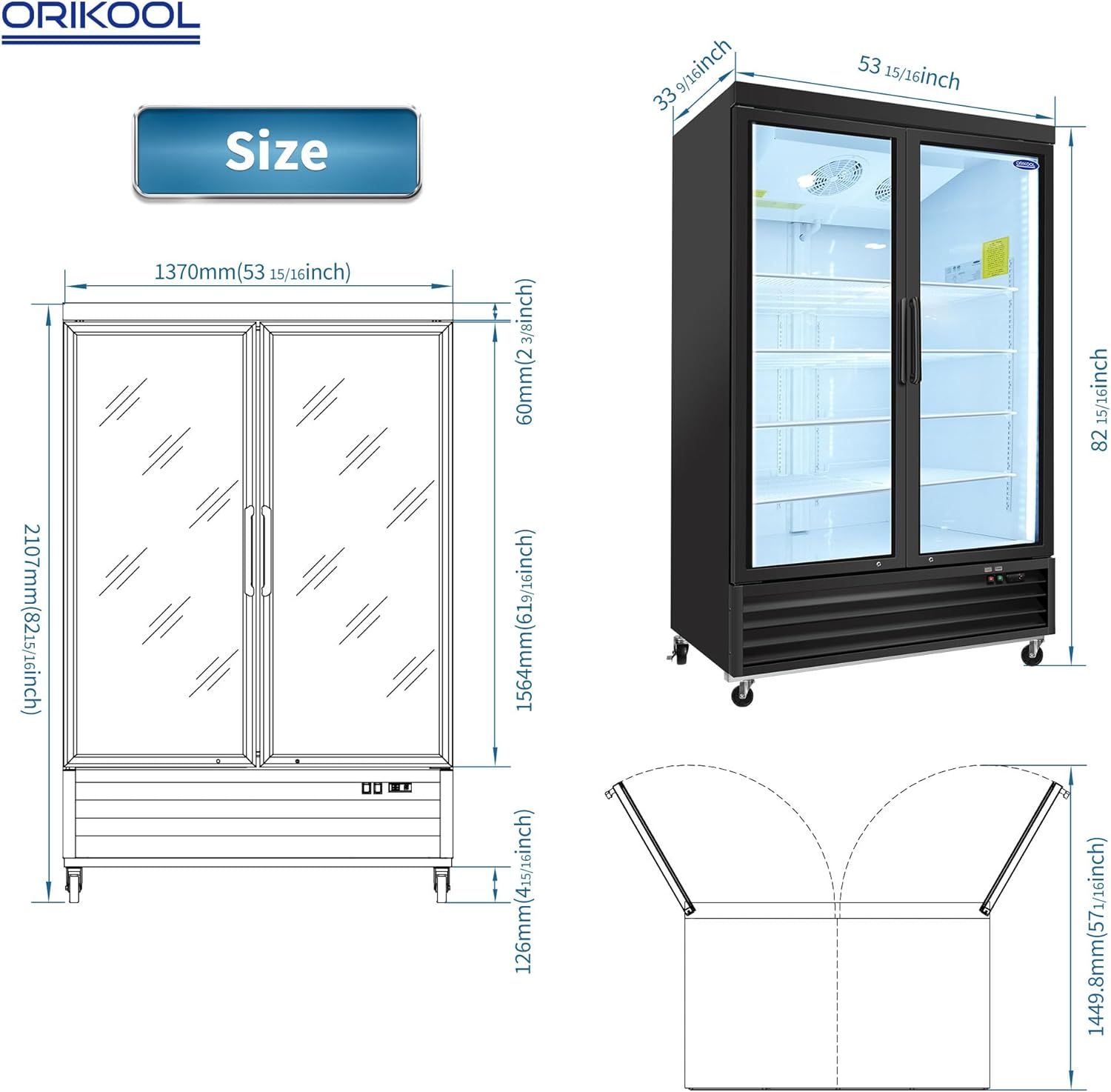 Glass Door Merchandiser Refrigerator with LED Lighting, 44.7 cu.ft Commercial Beverage Cooler, Auto Defrost, Extra Adjustable Shelves and Drink Organizers, ETL Certifications