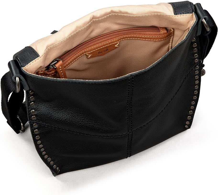 The Sak womens Leather & Silverlake Crossbody Bags in Leather Casual Purse with Adjustable Strap Zipper Pockets, Black Ii & Tobacco Floral Embossed Ii, One Size US