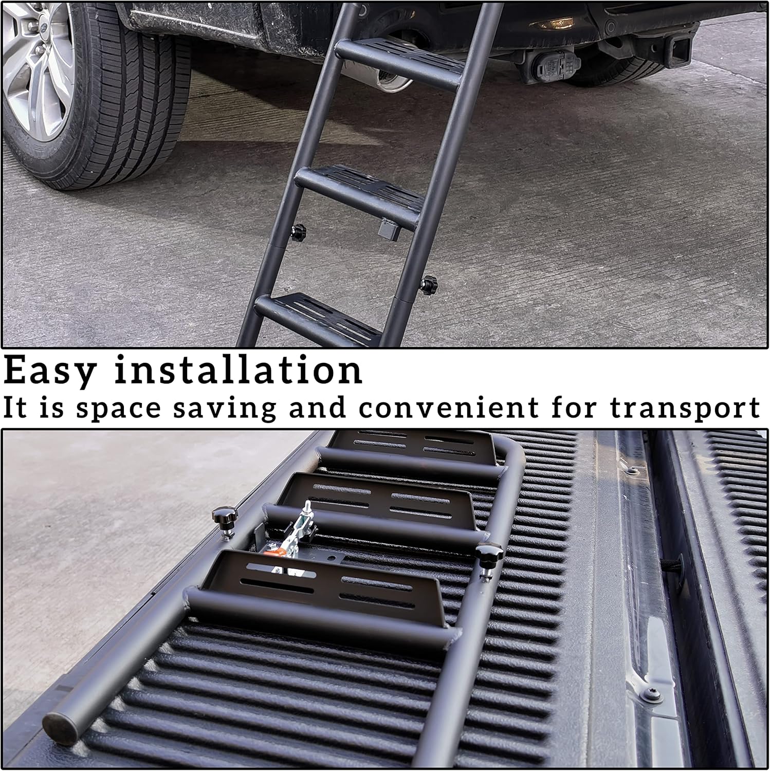 LDETXY Foldable Pickup Truck Tailgate Ladder, Heavy Duty 42" Folding Tailgate Step Ladder with Lock Device Tailgate Ladder for Pickup Truck Universal Accessories Easy Install