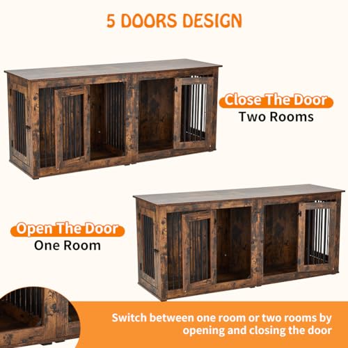 Furniture Style Dog Crate for 2 Rooms,Wooden Double Dog Crates Kennel with Divider,Indoor Dog House Furniture with Double Rooms