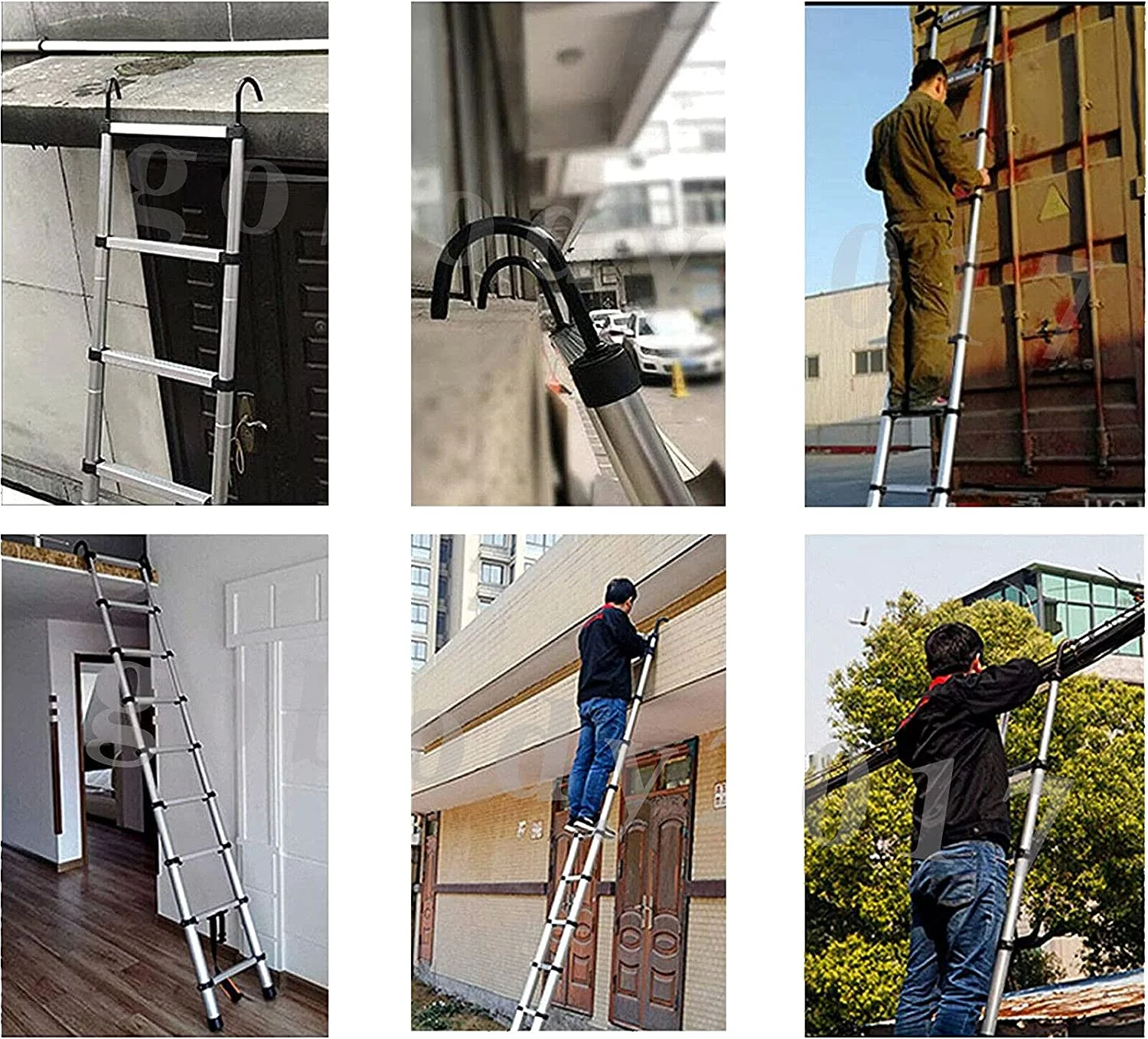 Extension Ladder 20.3ft Telescoping Ladder 2 Detachable Ladder Hooks Extendable Ladders for Home, Folding Loft Ladder Collapsible Ladder Lightweight 330lbs Max Capacity, for RV, Roofing, Household