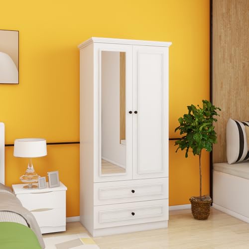 Armoire Wardrobe Closet Wood with 4 Doors 2 Hanging Rods 4 Drawers Mirror Shelving for Spacious Bedroom Armoire Storage Cabinet Large Capacity 61.42" W x 20.59" D x 70.87 "H White