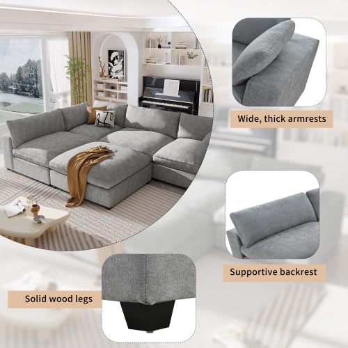 Upholstered Oversize Modular Sofa with Removable Ottoman,Sectional sofa for Living Room Apartment(5-Seater) (Beige)