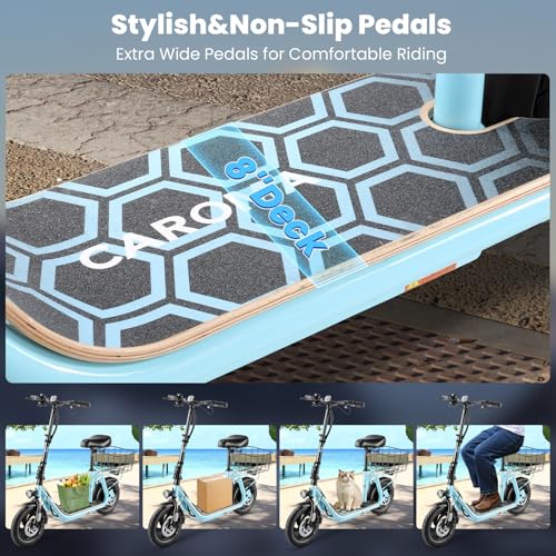 Caroma Peak 800W/1200W Electric Scooter Adults, 30 Miles Max Range, Foldable Electric Scooter with Seat, Front Suspension, Detachable Large Basket,Commuter E-Scooter for Adult and Teens