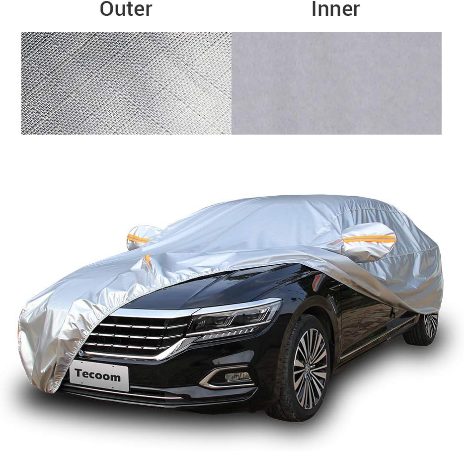 Tecoom Super Heavy Duty Multiple Layers Car Cover All Weather Waterproof Windproof Snow Sun Rain Protective with Buckles & Belt,Without Mirror Pockets Fit 150-178 Length Coupe/Convertible/Sport Car