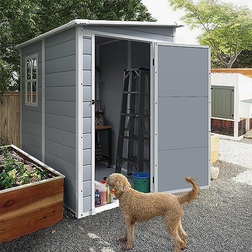 Homall Resin Outdoor Storage Shed, 6 X 4 FT Garden Tool Sheds & Outdoor Storage House with Single Lockable Door for Backyard Garden Patio Lawn