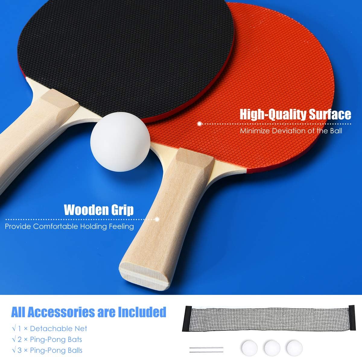 Goplus Foldable Ping Pong Table, 100% Preassembled, Portable Table Tennis Table Game Set with Net, 2 Table Tennis Paddles and Ping Pong Balls for Indoor Outdoor Use