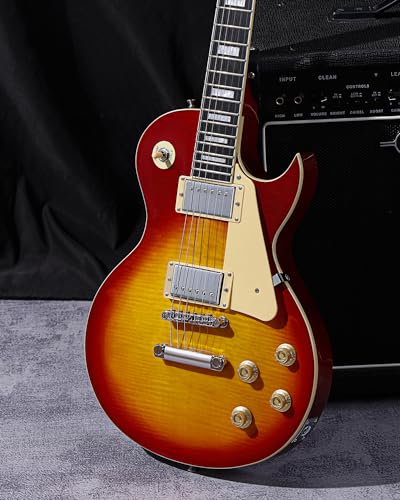 Leo Jaymz Full Size Single Cut Electric Guitar -Mahogany body，Mahogany neck on C+U shape， with Amazing US Flag Sticker on Arched Top (US Flag)