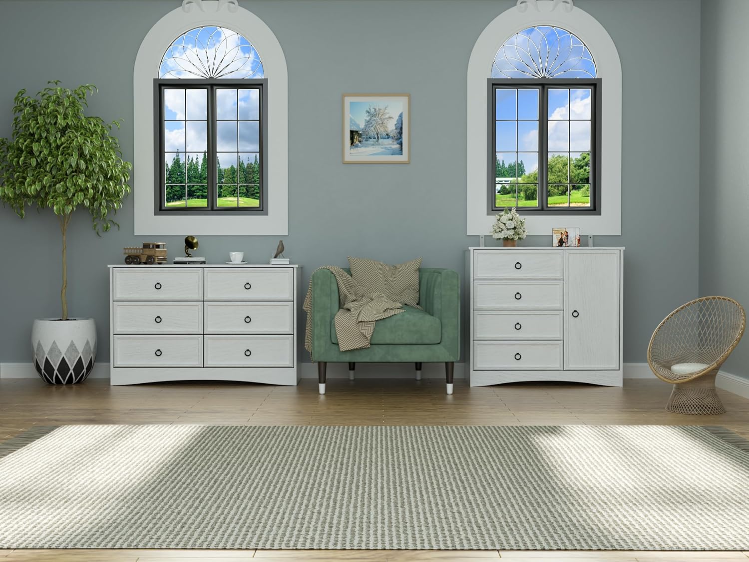 Modern 6 Drawer Dresser, Dressers for Bedroom, Large Chest of Drawers Closet Organizers and Storage Clothes - Easy Pull Handle, Textured Borders Living Room, Hallway, White