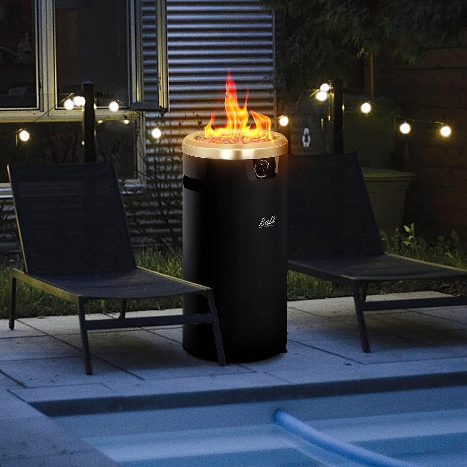 BALI OUTDOORS 15 inch Round Gas Fire Pit, Patio Fireplace, Propane Fire Column with Blue Fire Glass for Outdoor Backyard Garden