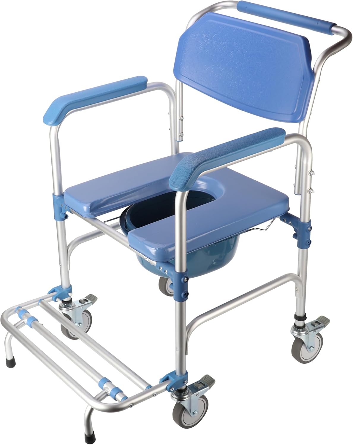 uyoyous Shower Commode Chair with Wheels Multi-Functional Rolling Shower Wheelchair with Soft Padded Waterproof Mobile Over Toilet Chair with 250 lbs Weight Capacity for Disable Injured