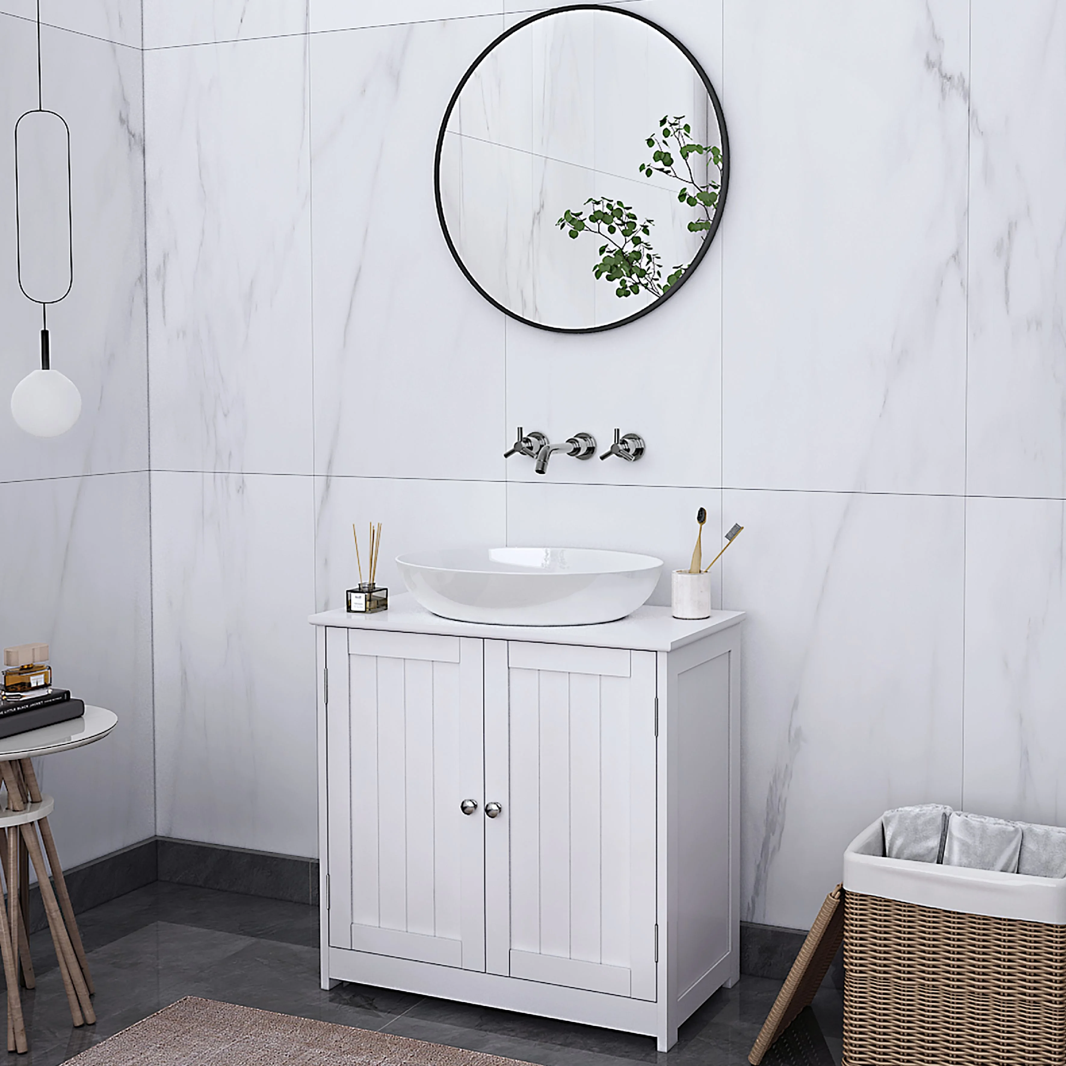 Pedestal Under Sink Storage Bathroom Vanity Cabinet Freestanding Space Saver Organizer with Shelves, White