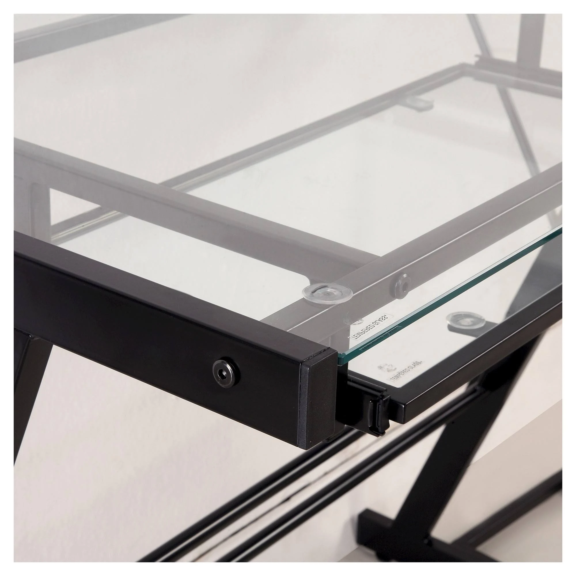 Glass L Shaped Computer Desk with Keyboard Tray Black - Saracina Home
