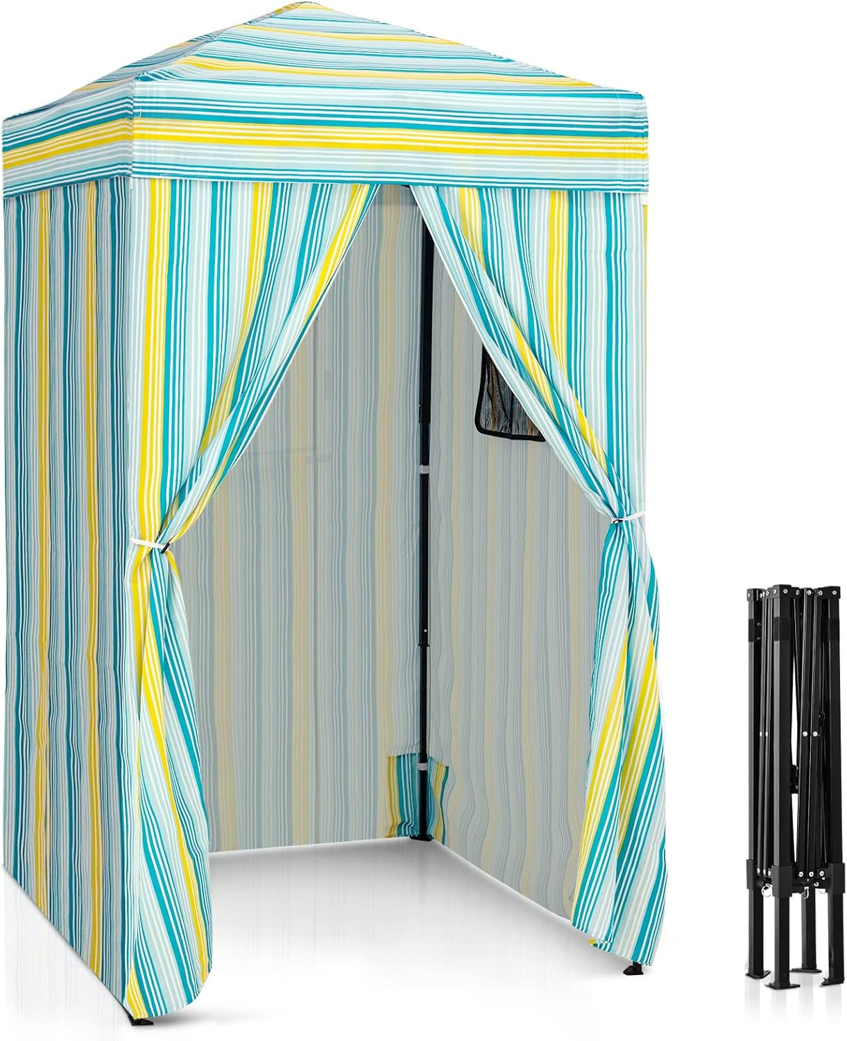 EAGLE PEAK Flex Ultra Compact 4’x4’ Pop-up Changing Room Canopy, Portable Privacy Cabana for Pool, Fashion Photoshoots, or Camping (Blue/Green/Yellow)