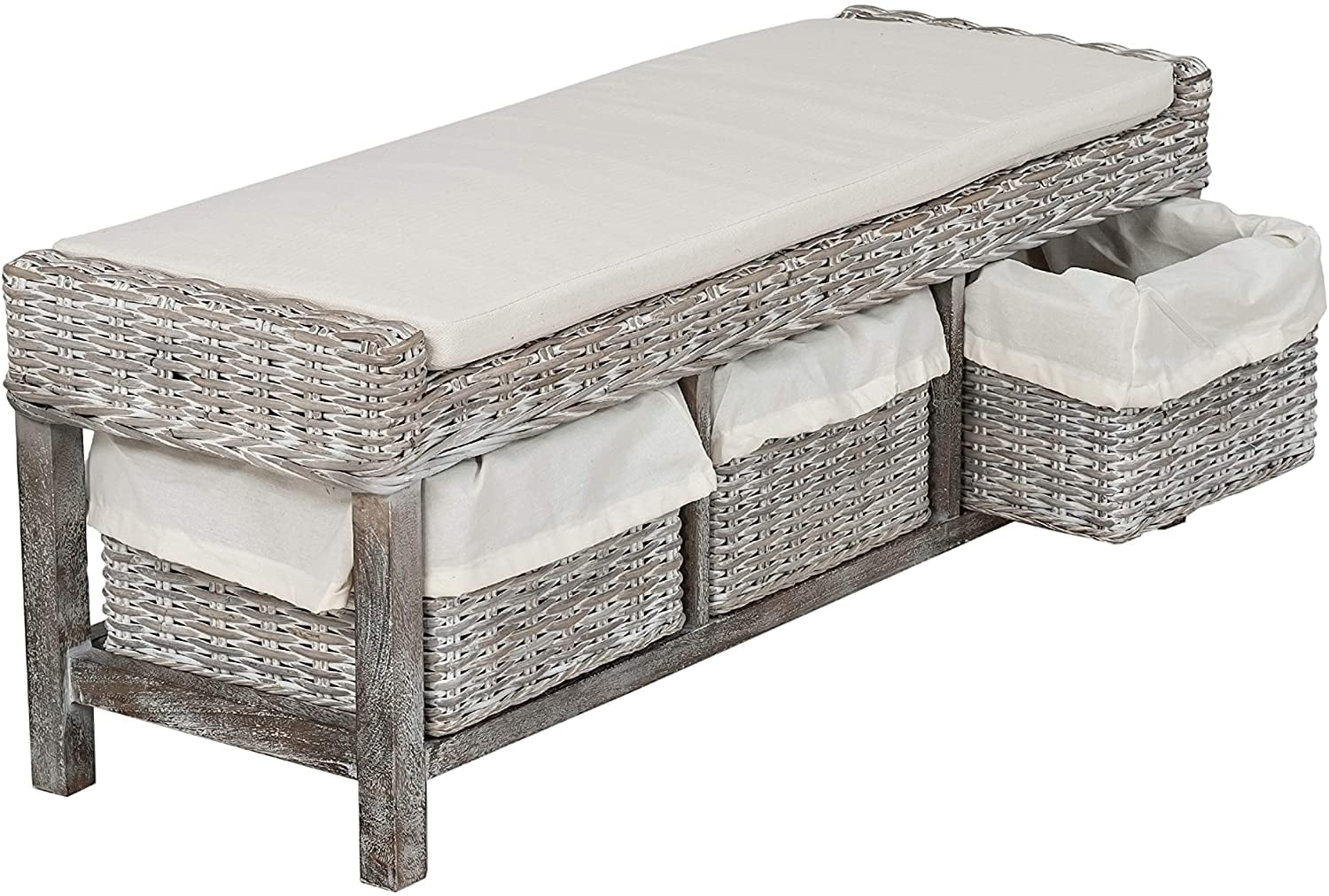 SAFAVIEH Kobutsu Coastal Mango Wood Storage Bench, White