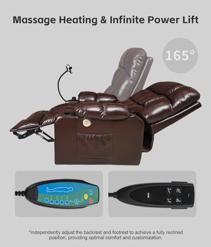 Dual Motor Massage and Heat Power Lift Recliner Chair for Elderly with Cupholder, Wireless Charging, and USB Ports | Infinite Position Reclining Chair (Fabric, Grey)