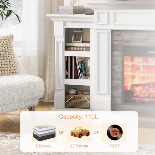 LGHM 70" Electric Fireplace with Mantel, Fireplace TV Stand for TVs Up to 80 Inch, Modern Entertainment Center with Storage, Realistic Stacked Stone Surround with Remote Control for Living Room