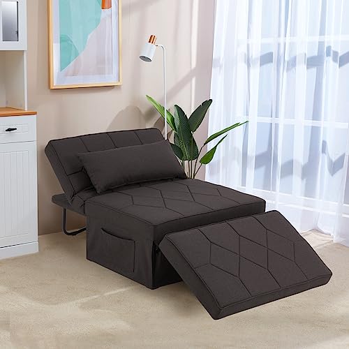 Mdeam Upgraded Sleeper Chair Bed Sofa Bed 4 in 1 Multi-Function Folding Ottoman Bed with Adjustable Backrest for Small Apartment/Living Room,No Installation(Dark Brown)