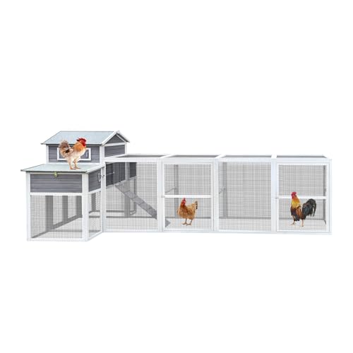 3-Tier Large Wooden Chicken Coop for 8-10 Chickens,Outdoor Walk-in Chicken Coop House with Run&Nesting Boxes,Hen House Poultry Pet Habitat Hutch Cage W/Pull Out Trays&Wire Fencing(95"×80"×83")