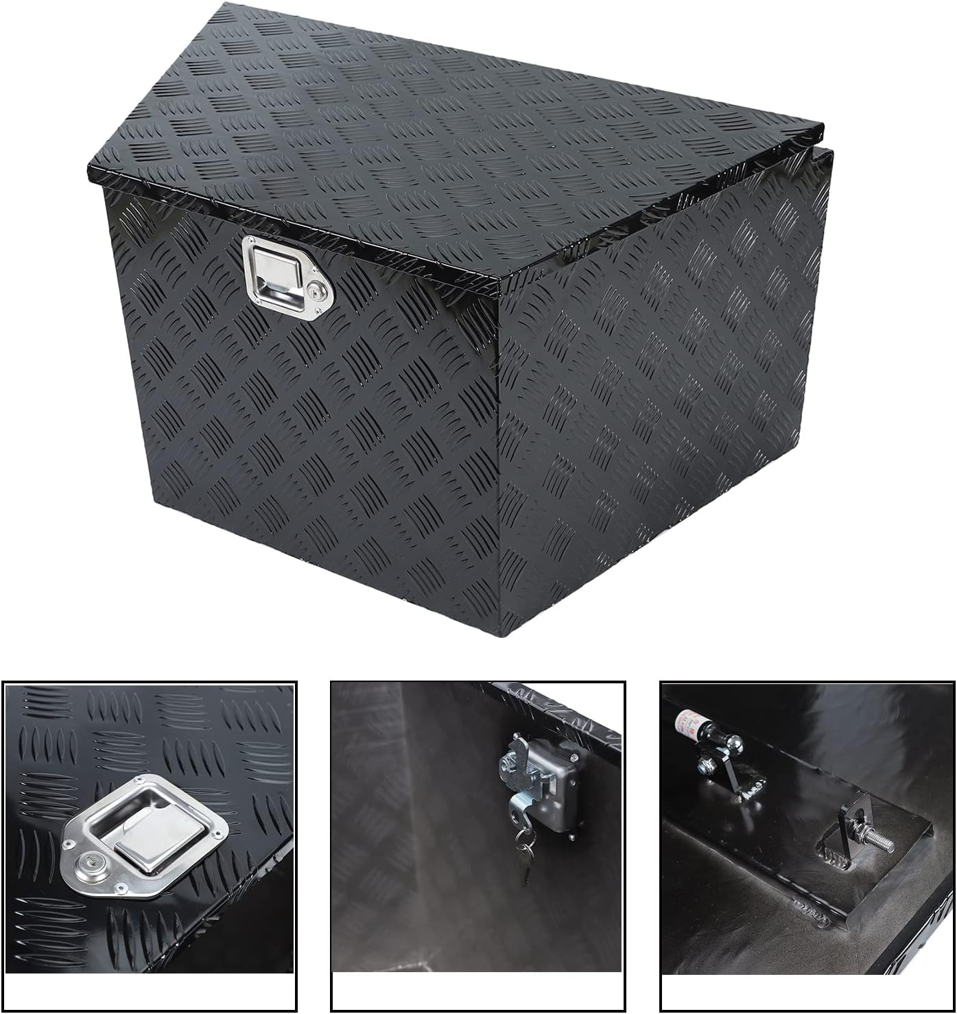 18X17X17.75 Black Aluminum 5 Bar Tread Tool Box Truck Car Outdoor Trailer Pickup Underbody Toolbox,RV Storage Organizer，Underbed Tools Organizer W/Lock Latch w/Keys