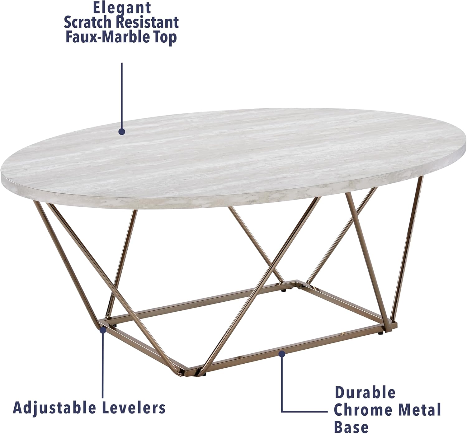 Modern Oval Coffee Table Faux Marble Top Cocktail Table with Gold Metal Legs Center Accent Table Coffee Tables for Living Room Reception Room Office