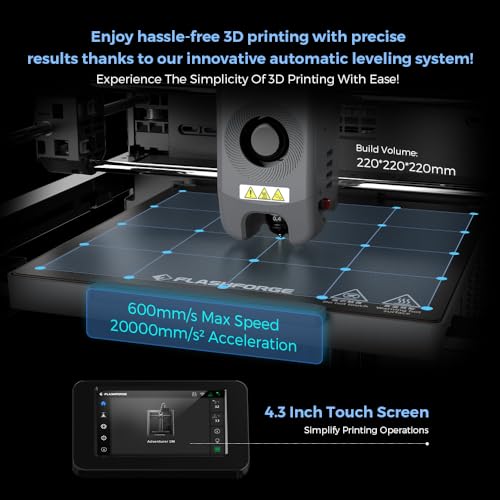 FLASHFORGE Adventurer 5M 3D Printer, 600mm/s High-Speed, 1 Click Fully Auto Leveling, Upgraded Direct extruder Quick Detachable 280°C Nozzle, Dual-Sided PEI Coating Plate, Print Size 220x220x220mm