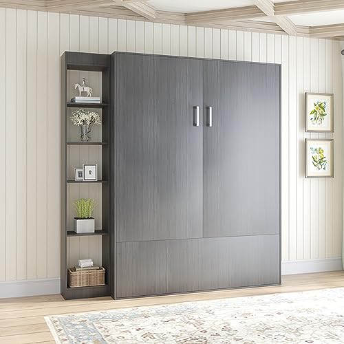 ZAFLY Folding Murphy Bed with 2 Side Cabinets, Foldable Wall Bed with Space Saving -White