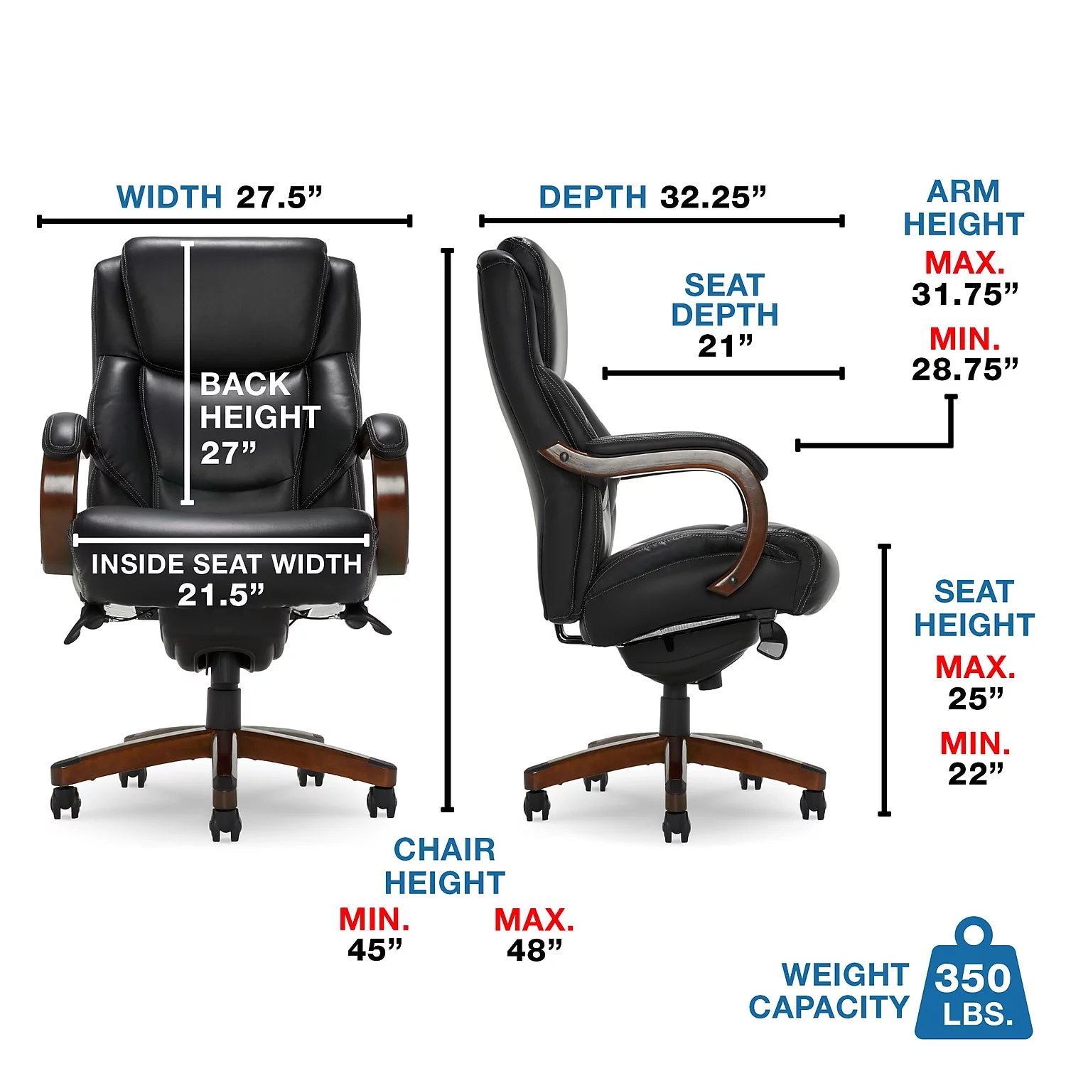 La-Z-Boy Delano Ergonomic Faux Leather Swivel Executive Chair Black (45833A)