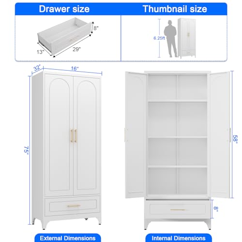 Metal Storage Cabinet with Doors and Shelves, 71 Inch Tall Kitchen Pantry Cabinet, Pantry Cabinets for Kitchen Storage, Freestanding Cupboard for Living, Dining Room, White, Assembly Required