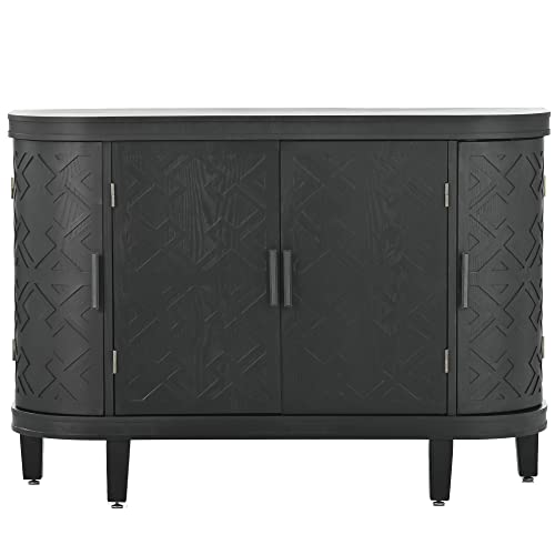 Accent Storage Cabinet Sideboard Wooden Cabinet with Antique Pattern Doors for Hallway, Entryway, Living Room Accent Furniture