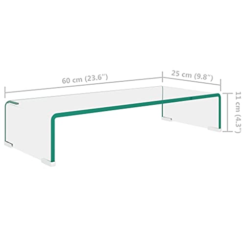 TV Stand/Monitor Riser Glass Clear 23.6"x9.8"x4.3",Glass TV Stand for Monitors and TVs Clear Tempered Glass Shelf for Desktops, Laptops, and Gaming Consoles Modern TV Unit with Riser for Improved View