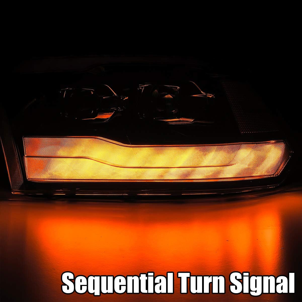 AlphaRex PRO-Series Black For 13-18 Ram 1500/2500/3500 Factory Projector Top and Bottom DRL/Switchback Sequential Signal Dual Projector Headlights