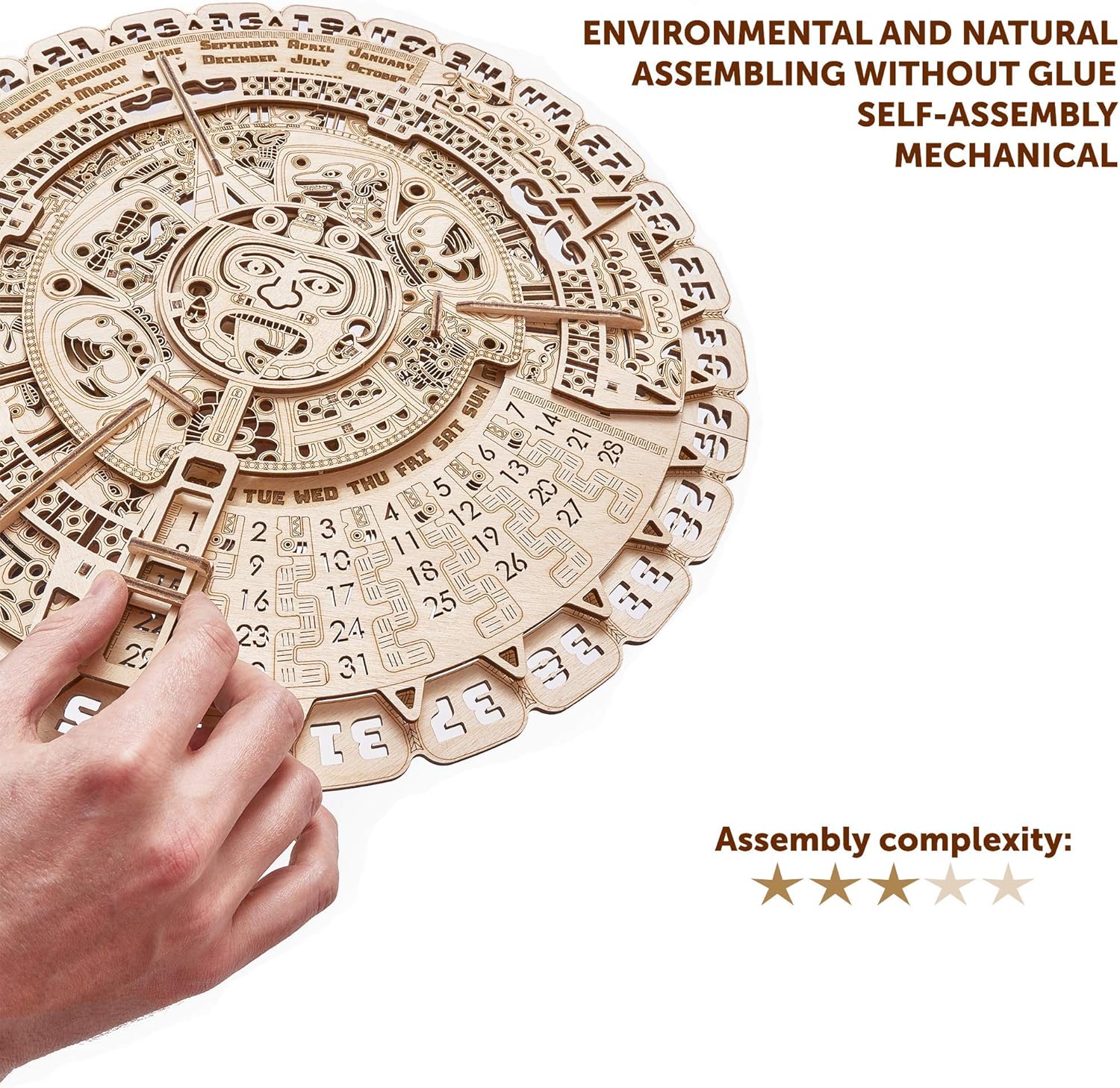Wood Trick Mayan Wall Calendar 3D Wooden Puzzles for Adults and Kids to Build - 16 - Wooden Model Kit - Aztec Calendar