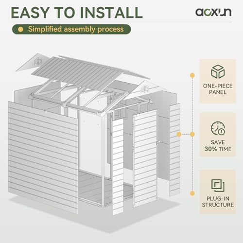 Aoxun 6 x 8 FT Outdoor Storage Shed with Window, Resin Shed with Floor & Lockable Doors, Garden Shed Waterproof Plastic Tool Shed with Sloped Roof for Backyard, Garden, Patio, Lawn, Grey