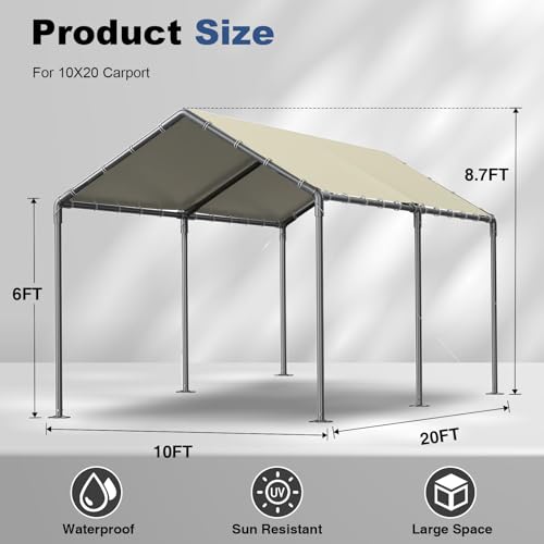 Grezone 10 x 20ft Heavy Duty Carport,Portable Car Tent Garage,All Season UV Resistant Car Canopy for Auto,Truck,Boat,Car (beige)