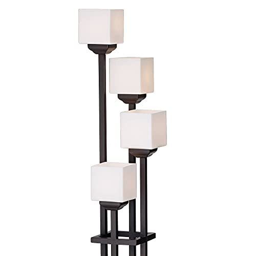 Franklin Iron Works Light Tree Rustic Farmhouse Torchiere Floor Lamp Standing 72 1/2" Tall Bronze Iron 4-Light Square-Sided White Glass Shades Living Room Reading Bedroom Office House Home Decor