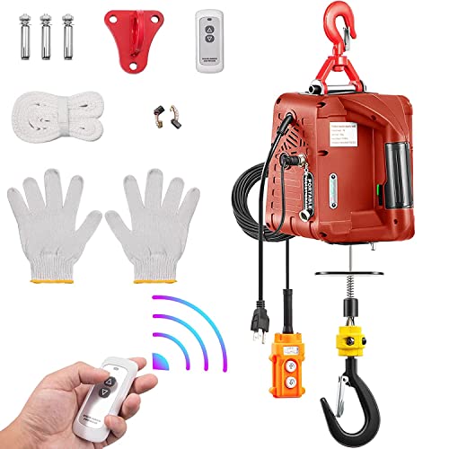 3 in 1 Electric Hoist Winch, 1100LBS Portable Hoist Lift Crane 16FT/MIN 110 Volt Winch with Remote Control Electric Winch, 110V 500W with Overload Control