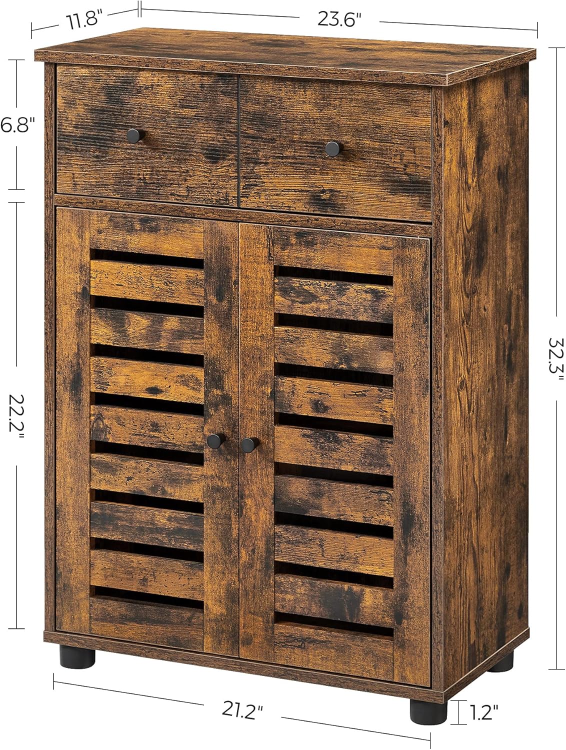 VASAGLE Bathroom Cabinet, Storage Cabinet, Floor Cabinet, 23.6 x 11.8 x 32.3 Inches, with 2 Louvered Doors, Drawer, Adjustable Shelf, for Living Room, Kitchen, Rustic Brown UBBK141X01