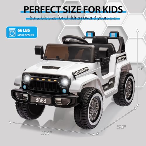 Ride on Truck Car w/Remote Control, 12V Kids Electric Vehicles w/Spring Suspension, 3 Speeds, LED Lights, Music, MP3, Ride on Toys for Boys Girls, White