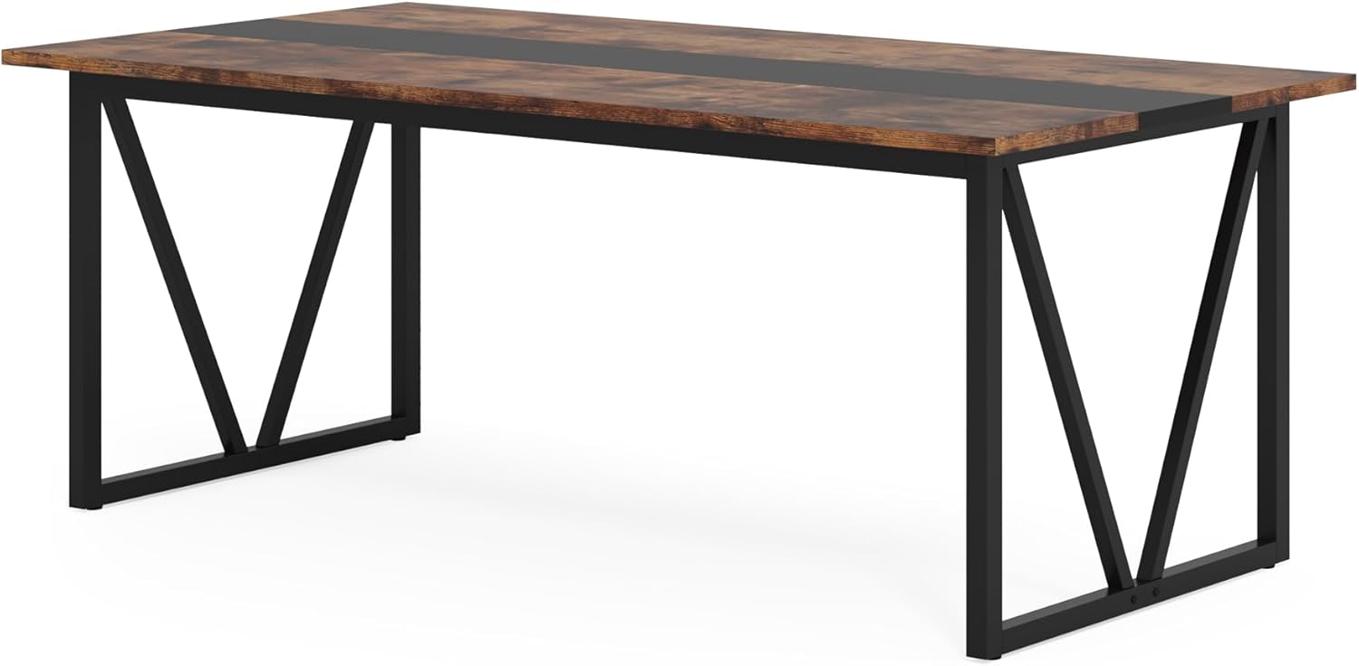 TRIBESIGNS WAY TO ORIGIN Dining Table for 6-8 People, 70.8-inch Rectangular Wood Kitchen Table with Strong Metal Frame, Industrial Large Dining Room Table for Kitchen, Living Room (Rustic Brown)