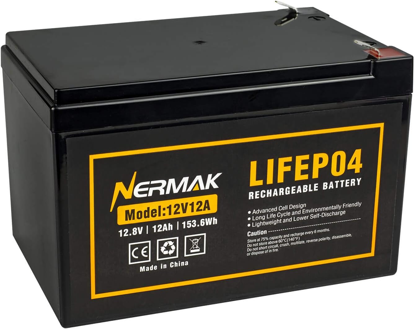 Nermak 2 Pack 12V 12Ah LiFePO4 Deep Cycle Battery, 2000+ Cycles Lithium Iron Phosphate Rechargeable Battery for Solar Power, Lighting, Power Wheels, Fish Finder, Scooters and More, Built-in 12A BMS