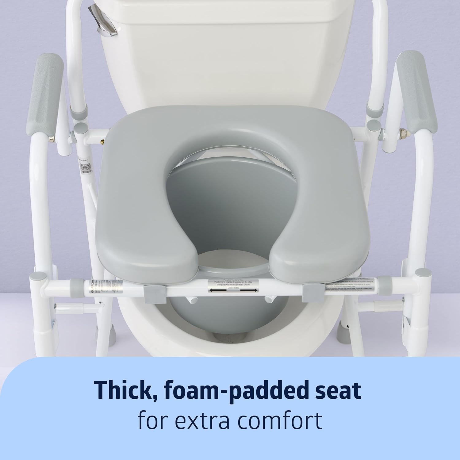 Medline Drop Arm Commode Chair for Adults and Seniors, Padded Seat, Removable Pail, Splash Guard, Drop-Down Arms, 350 lb. Weight Capacity