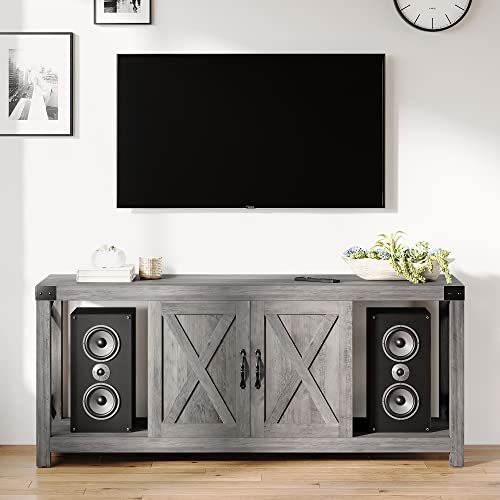 GAOMON 60 Inch TV Stand for TV up to 50 inches,60 inches and 65 Inches, Farmhouse Wood Stand TV Cabinet Entertainment Center with Storage and Adjustable Shelves (Grey)