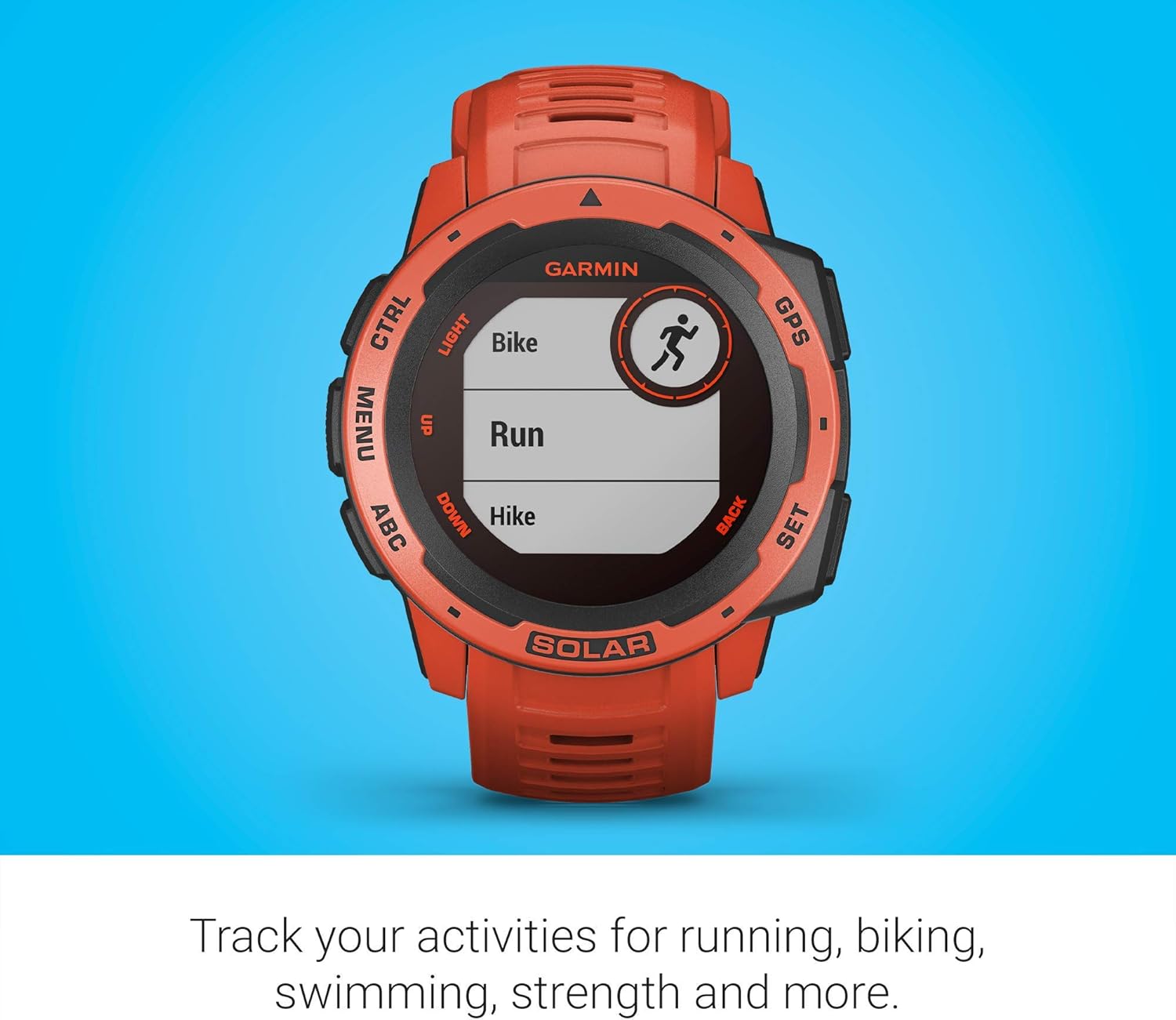 Garmin Instinct Solar, Solar-Powered Rugged Outdoor Smartwatch, Built-in Sports Apps and Health Monitoring, Flame Red (Renewed)