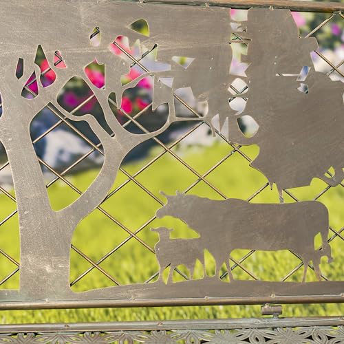 Classic Iron Garden Bench with Nature Scenery (Blooming Tree Backrest in Green)