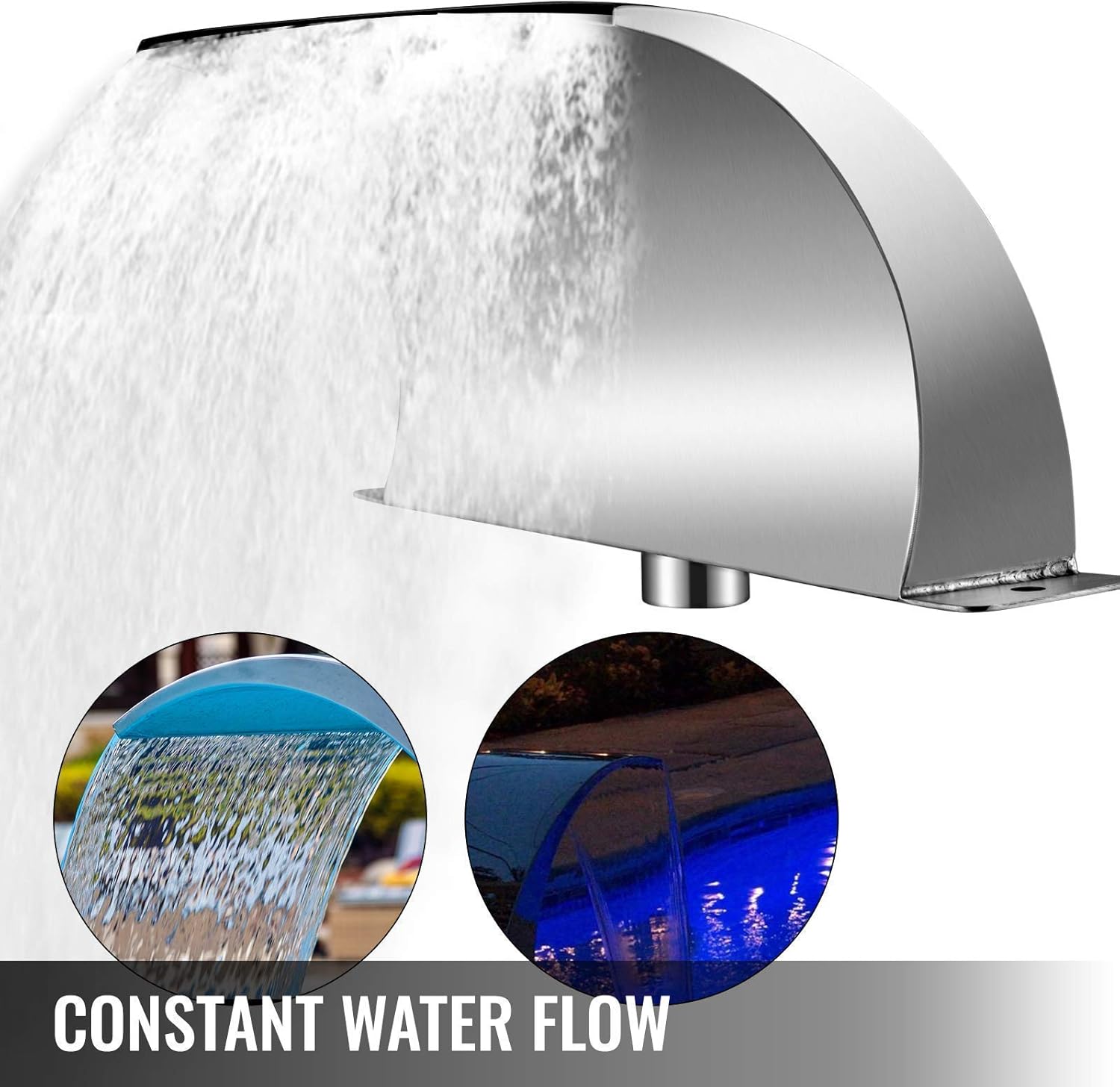 Pool Fountain Stainless Steel 7.9X4.5 Inch, Pool Waterfall Fountain 304 Stainless Steel, Pool Fountains for Inground Pools, Garden Outdoor Waterfalls Sheer Descent Pond Waterom Water Inlet