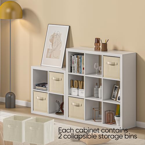 9 Cube Storage Organizer White, Wood Cube Storage with Bins, Modern Open Bookcase, Multifunctional Display Organizing Shelves for Living Room, Bedroom, Home Office, White