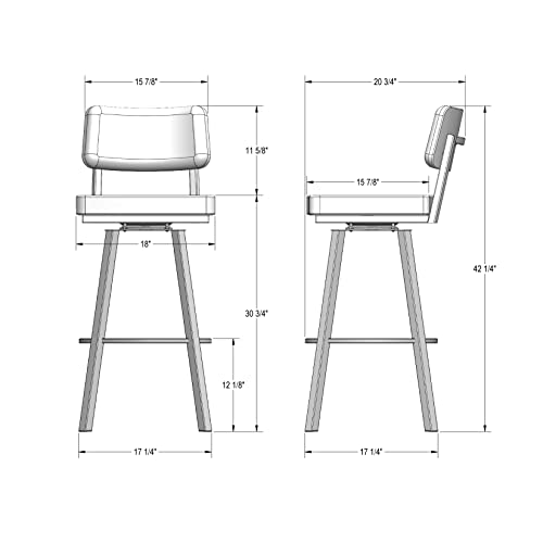 Amisco Alek 30.75 in. Swivel Bar Stool - Shiny Charcoal Grey PVC/Black Metal