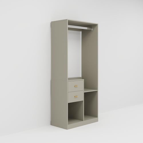Wooden Closet System Wardrobe: Walk-in Closet Systems Wall Mount Closet with 4 Drawers and Shelves Clothes Storage Closet with 2 Hanging Rods 63"W x 15.7"D x 70.8"H
