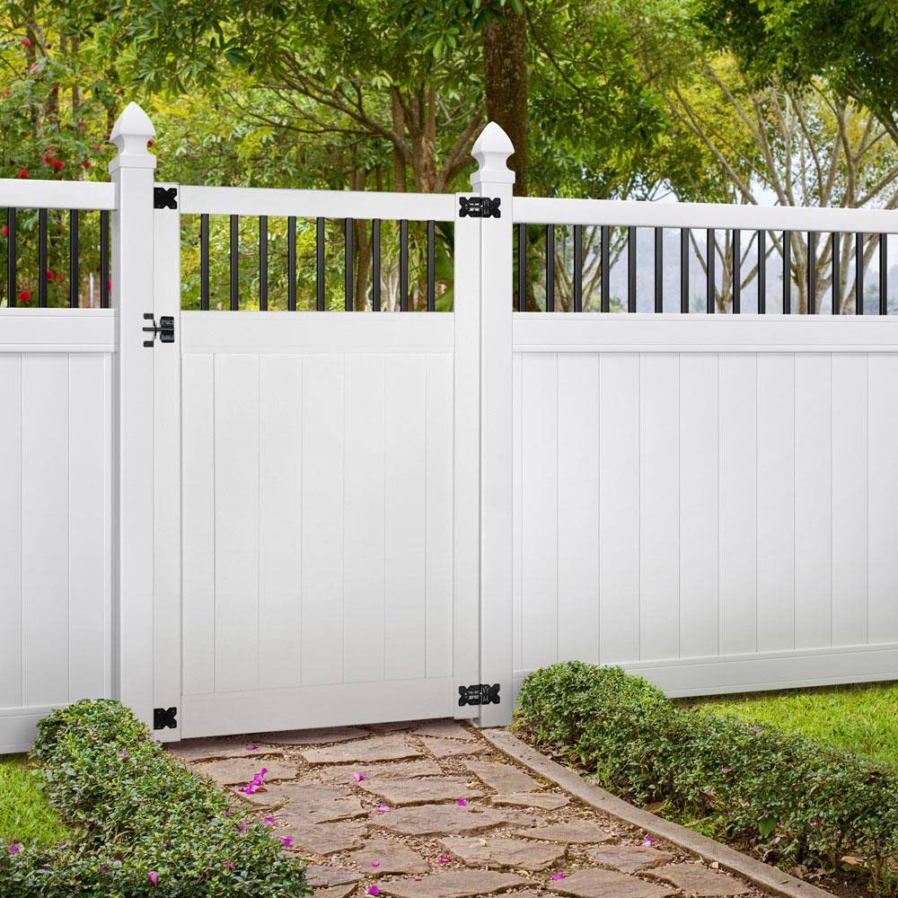 Outdoor Essentials Pro Series Lakewood 4 ft. x 6 ft. White Vinyl Baluster Top Privacy Fence Gate